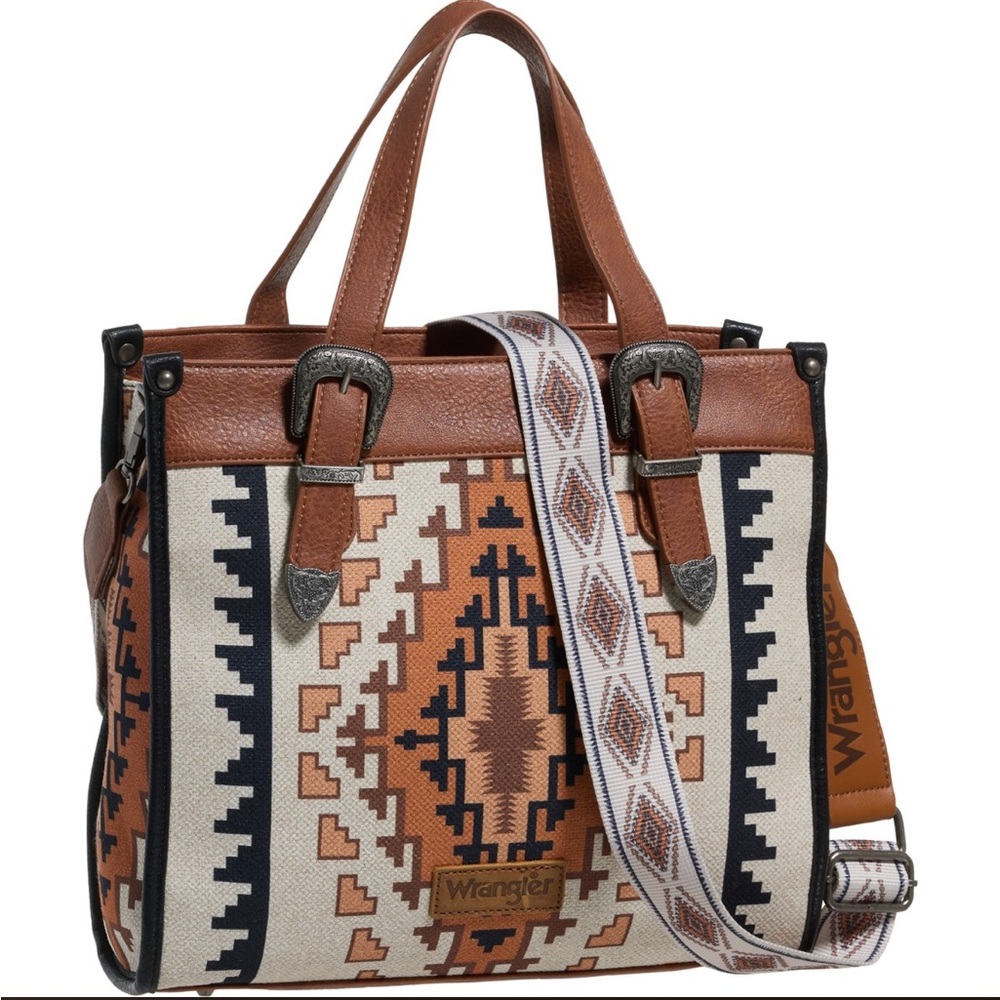 Wrangler Brown Southwestern Canvas Tote Bag